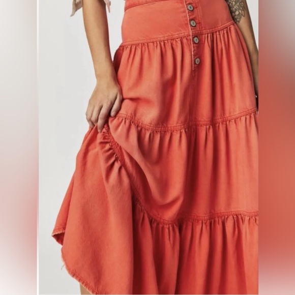 NWT FREE PEOPLE We The Free Dreamweaver Maxi Skirt In Orange MSRP $168 Size M - Picture 5 of 12
